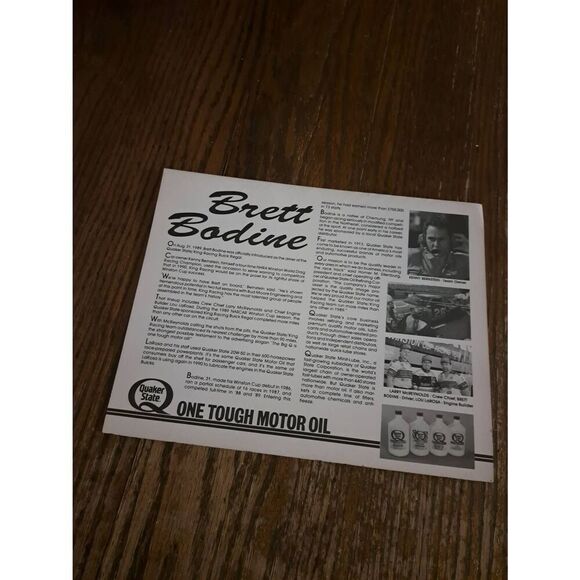 VTG 1990 Brett Bodine Quaker State Racing Driver Card NASCAR King Racing Buick - Picture 3 of 3